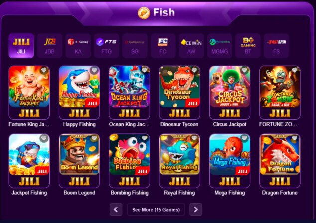 WinPKR games library screen showing available casino-style games